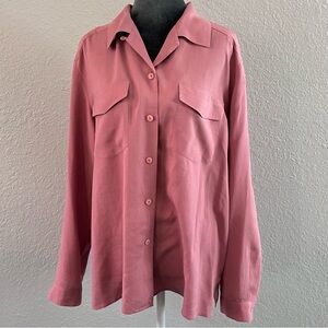 Anna & Frank 100% Silk Blouse Pink Button Front Long Sleeve Size L